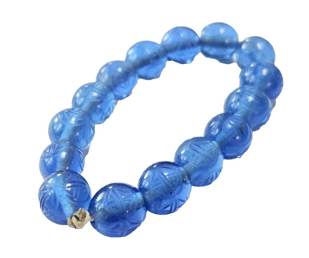Chinese Glass Bead bracelet Antique Art Deco Hand Blown Glass Shou 壽